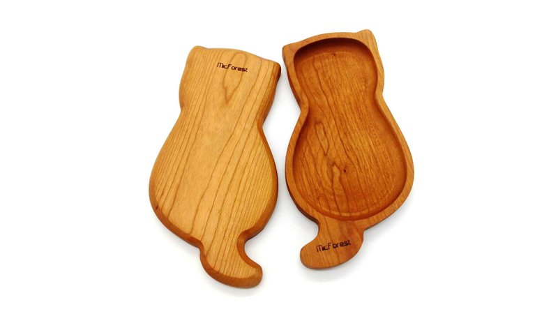 微森林．六月的喵．原木侍餐盘．喵星人造型．樱桃木． - 浅碟/小碟子 - 木头 金色