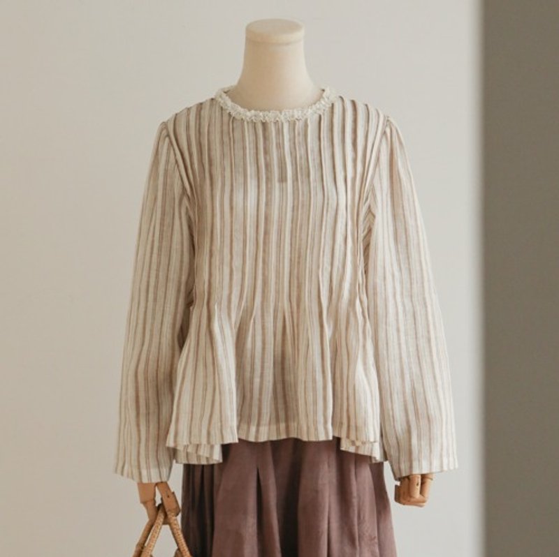 华丽蕾丝亚麻衫  精致细节 清新百搭必备  透气舒适 240509-1 - 女装上衣 - 棉．麻 