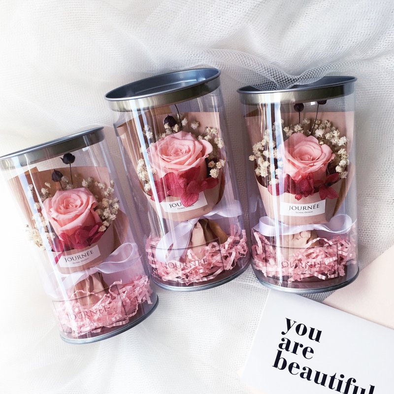 journee 温柔粉永生玫瑰小花罐附卡片 粉色系干燥花束 - 干燥花/捧花 - 植物．花 粉红色