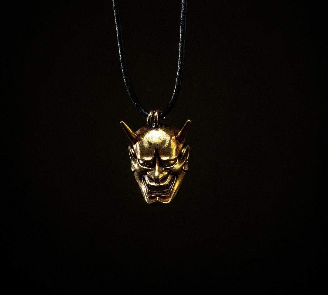 Hannya brass pendant Japanese Traditional Noh mask handmade theater Kabuki - 其他 - 其他金属 
