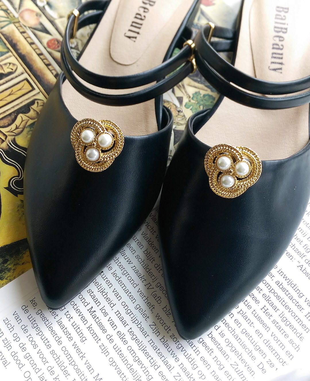 【西洋古董饰品 】经典 优雅仿珠 金色调 鞋夹 shoe clips - 其他 - 其他金属 金色