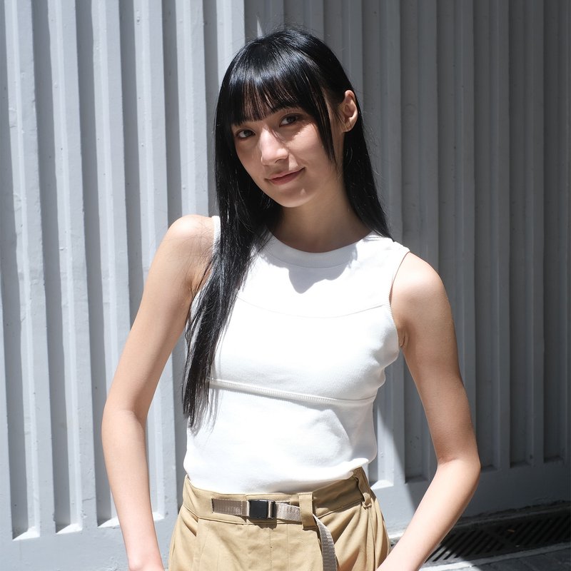 【仿两件】层次背心 - 白色//黑色 (TP1619) - 女装背心 - 棉．麻 白色