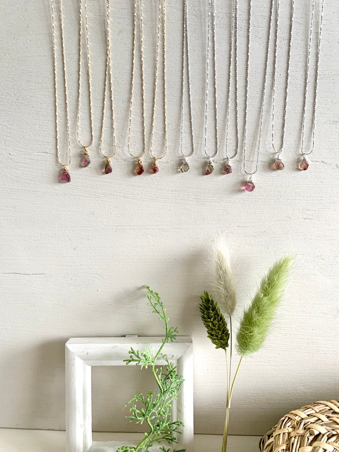 Watermelon Tourmaline Brass Necklace - 项链 - 半宝石 粉红色