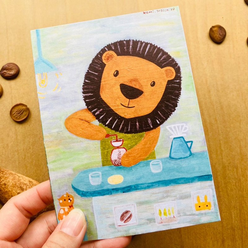 明信片 ∣ 大头狮泡咖啡 - 卡片/明信片 - 纸 多色