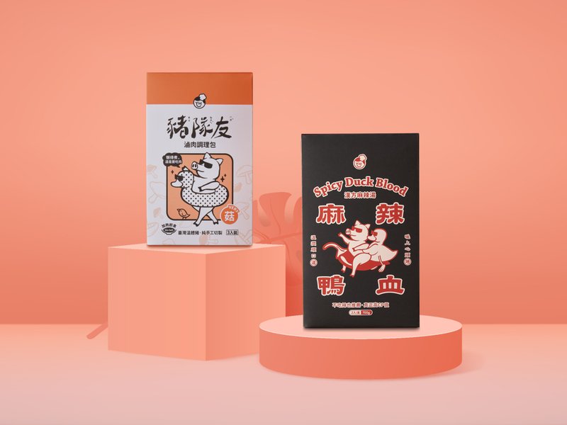 菇叽菇叽!鸭咪鸭咪!│【VERY菇】猪队友卤肉+麻辣鸭血│共6盒 - 料理包 - 其他材质 橘色