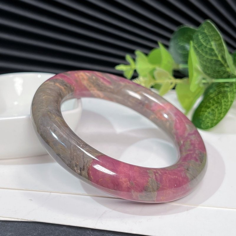 玫粉蔷薇辉手镯54MM 水润油画桃林巴料桃花玉玫瑰石手环 古风唯美 - 手链/手环 - 半宝石 粉红色