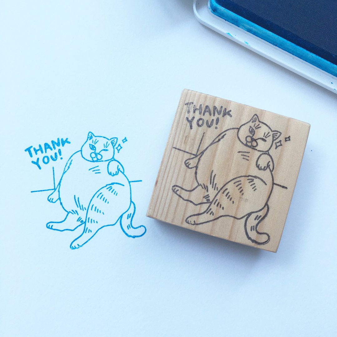 Thank You Fat Winky Cat Meme Rubber Stamp snail mail wooden block stamp - 印章/印台 - 木头 