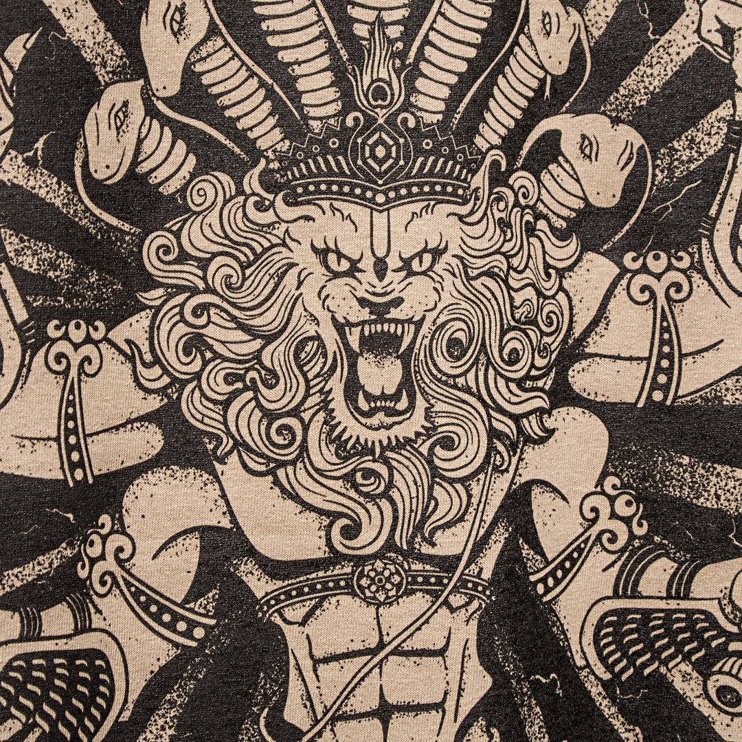 Narasimha T恤，Hare Krishna T恤，Nrisamha T恤 - 中性连帽卫衣/T 恤 - 棉 卡其色