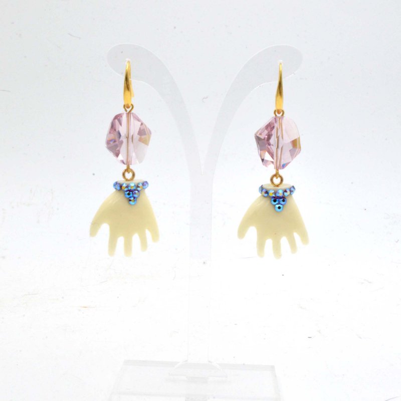 粉红色施华洛不规则水晶石小手吊饰耳环 Pink Swarovski Crystal - 耳环/耳夹 - 水晶 粉红色