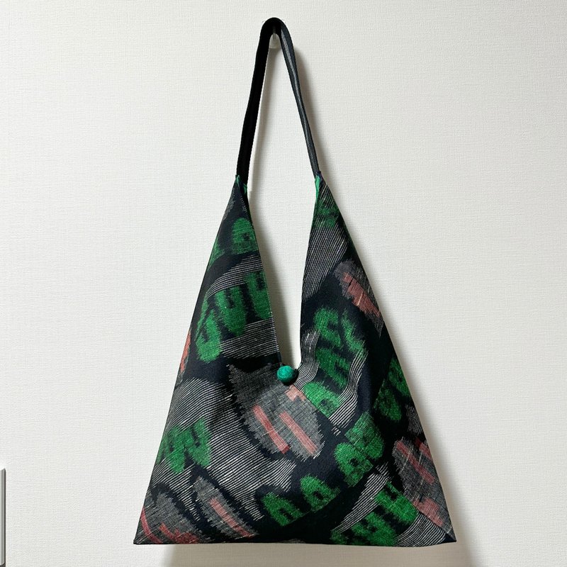 畅销现货/日式和服布粽形侧背包/黑色羊毛提花布 - 侧背包/斜挎包 - 棉．麻 黑色