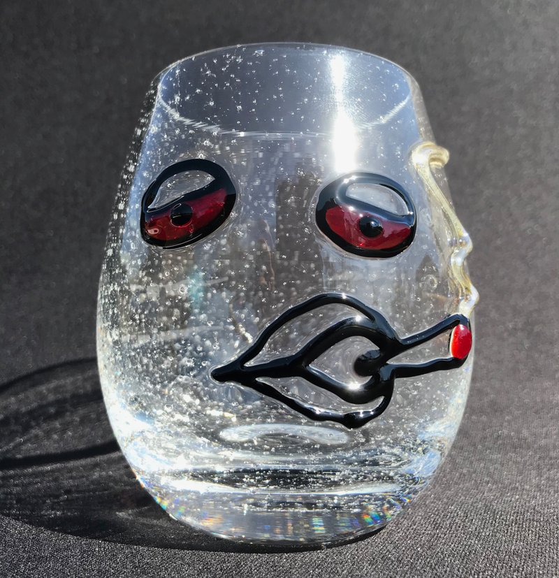 Whiskey glass Pearly Peapo 1 Hemp charcoal glass in a wooden box - 玻璃杯 - 玻璃 透明