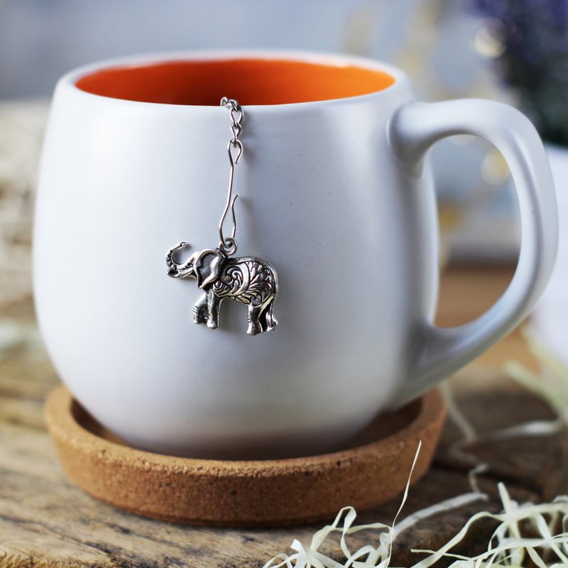 Tea strainer Elephant pendant, Tea infuser with elephant charm, Tea Steeper - 茶具/茶杯 - 不锈钢 银色