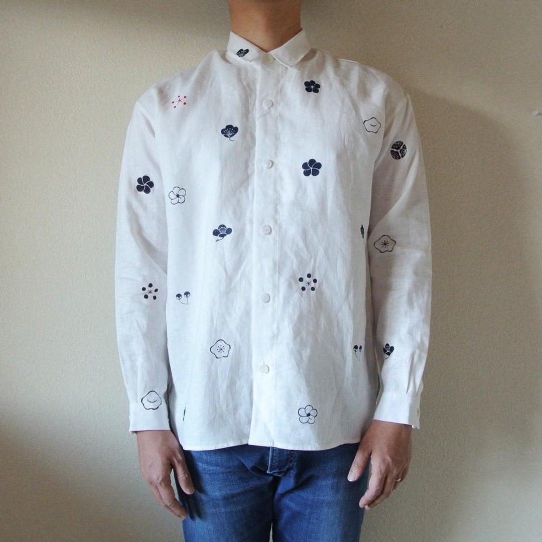 Men's Linen shirt <Ume family crest> - 男装上衣/T 恤 - 棉 