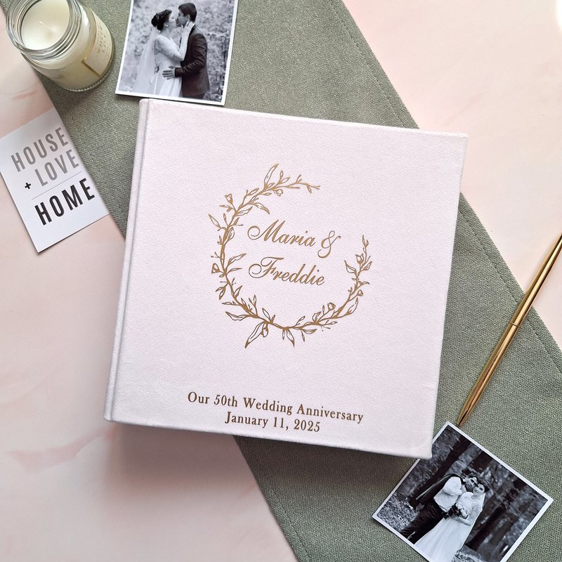 婚礼个人化相册带口袋 4x6，订制天鹅绒相册 - 相簿/相册 - 纸 