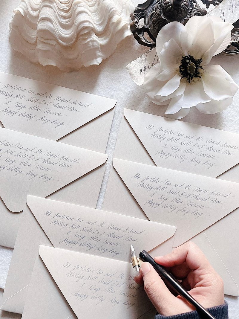 手写婚礼信封名字 连手写英文书法服务 - 喜帖 - 纸 蓝色