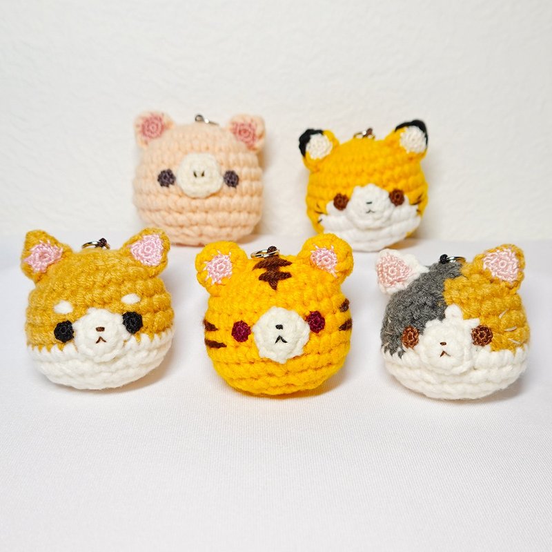 毛线编织/猫 猪 柴 狐狸 老虎/动物头钥匙圈 - 钥匙链/钥匙包 - 其他人造纤维 多色