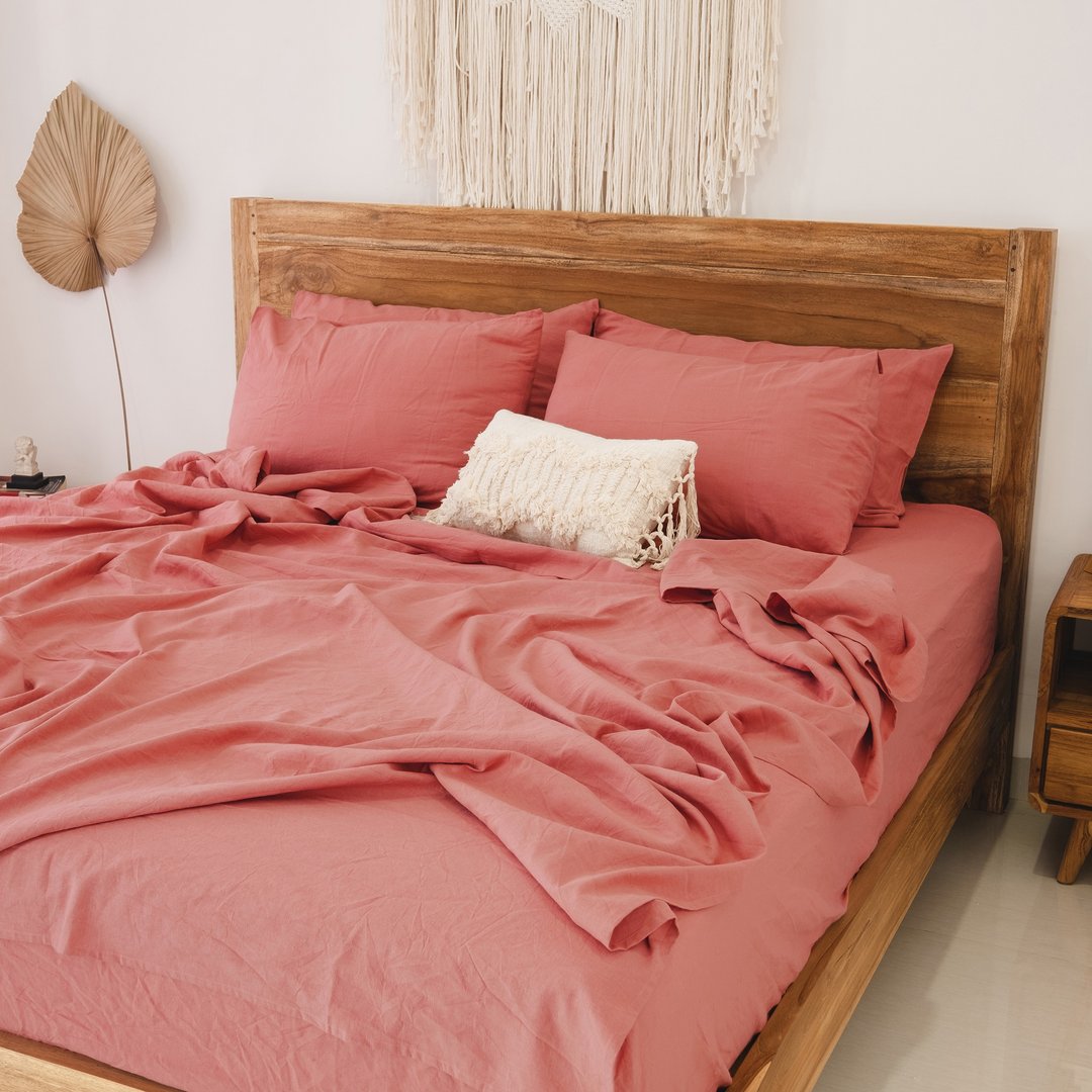 Rust pink linen flat sheet / Linen bedsheet / Softened stonewashed linen sheet - 寝具 - 亚麻 粉红色