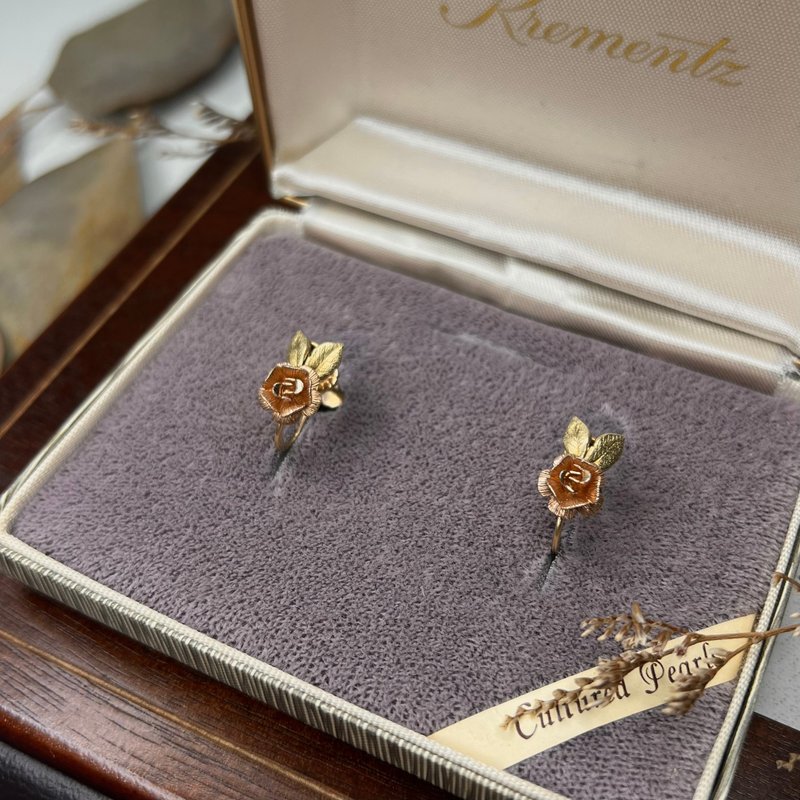 Krementz 14K包金双叶玫瑰耳环 - 耳环/耳夹 - 贵金属 金色