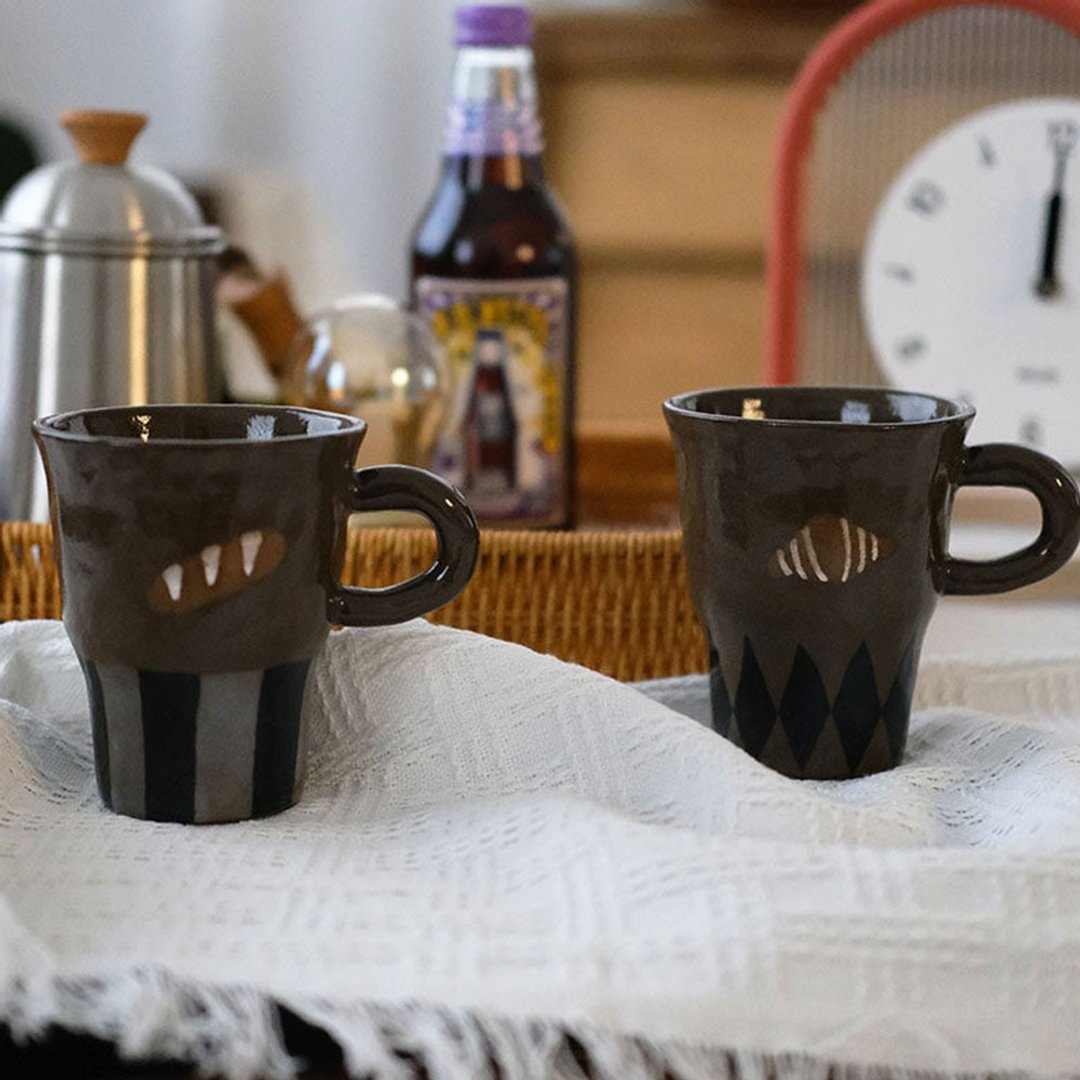 黑陶麵包復古杯 / 日式手繪咖啡杯 / 家用禮物 - 咖啡杯/马克杯 - 瓷 咖啡色