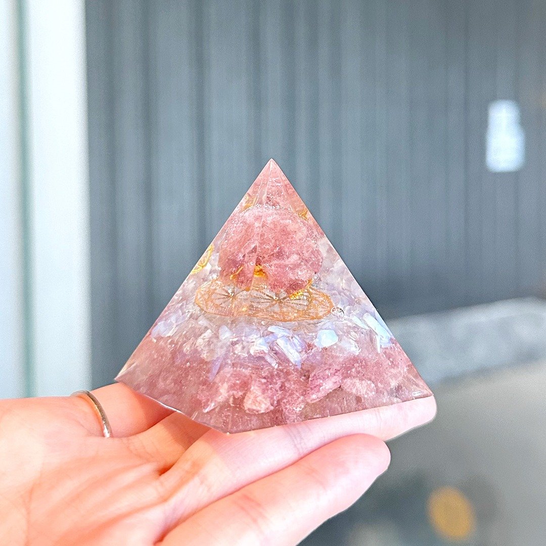 【镂空•浮离—草莓晶+蛋白石】奥根能量塔(5cm) - 摆饰 - 水晶 