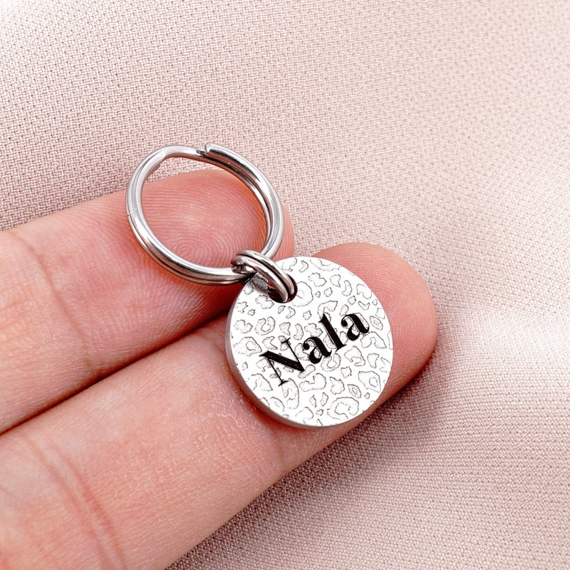 小猫标签 小型宠物 ID 标签 微芯片标签 豹纹图案 - 项圈/牵绳 - 不锈钢 银色