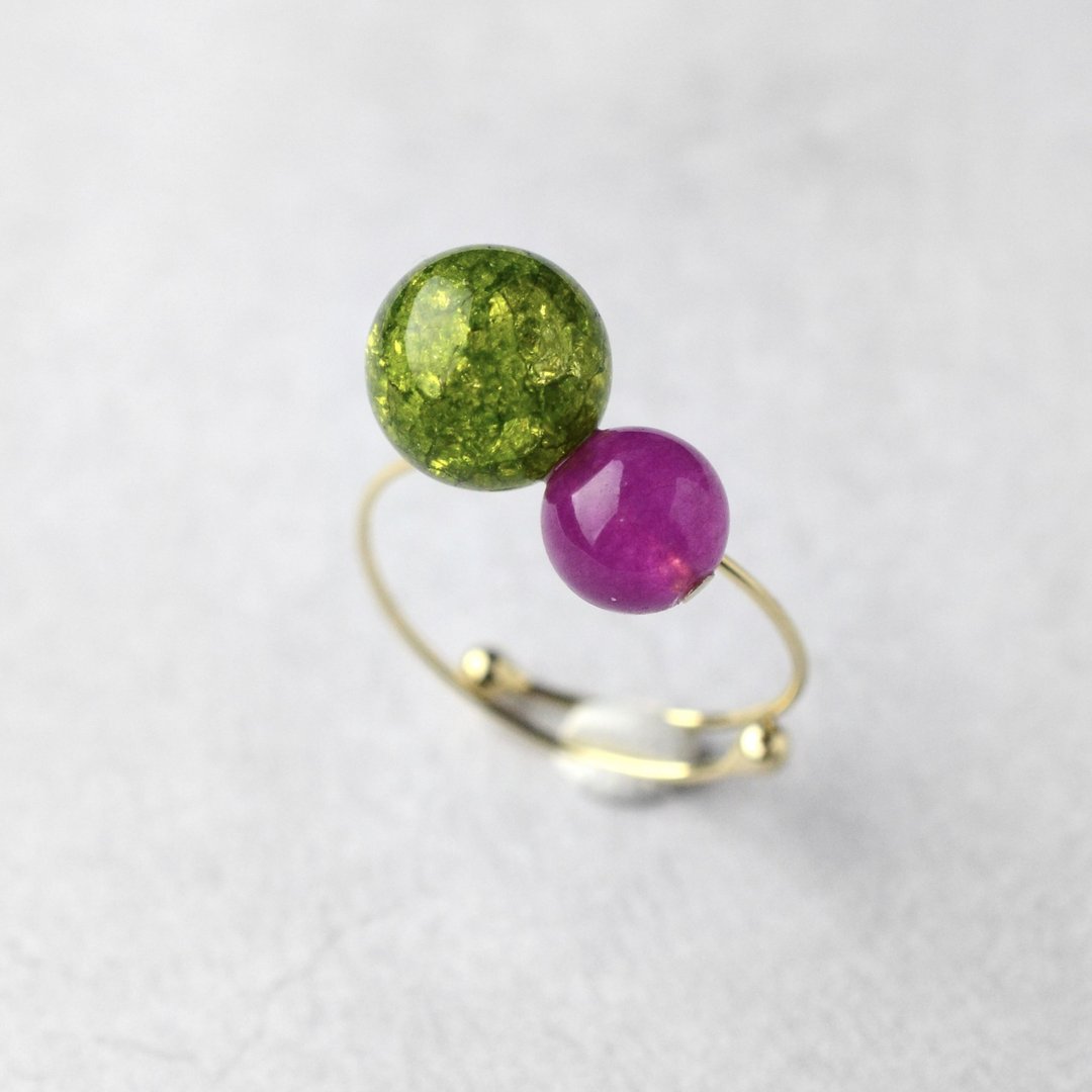 Bicolor Ring Crush Green Cranberry Pink Natural Stone Ring Open Ring Birthday Gift Women's Wedding Gift Contemporary Jewelry - 戒指 - 半宝石 绿色