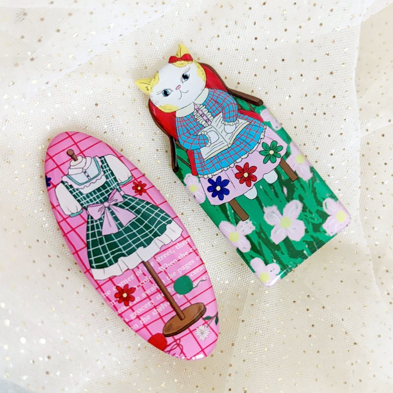 独家插画发夹/ 猫咪裁缝师 边夹 H夹 滴胶压夹 鸭夹 浏海夹 头饰 - 发饰 - 其他材质 多色