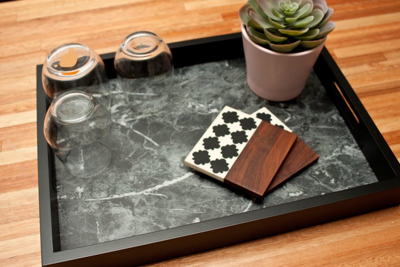 【黑大理石纹托盘】托盘|木盘|置物盘-黑框+黑 交换礼物/圣誔节礼 - 托盘/砧板 - 木头 