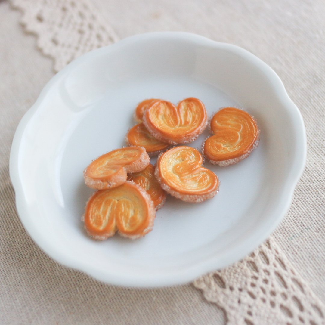 中心版 原味糖粉 蝴蝶酥 耳环 单支 仿真甜点 palmier 源氏パイ - 耳环/耳夹 - 粘土 橘色