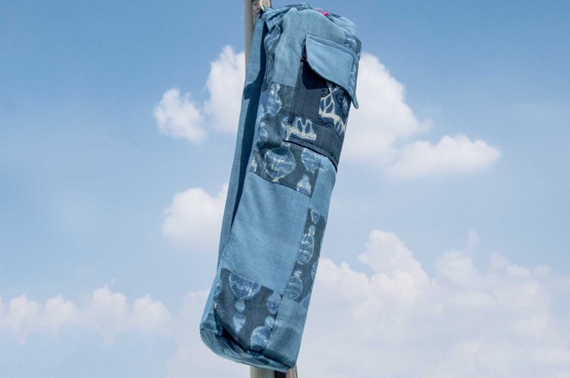 蓝染拼布瑜珈垫背包/yoga bag/瑜伽包/编织包/织布包-蓝色系海洋 - 侧背包/斜挎包 - 棉．麻 蓝色