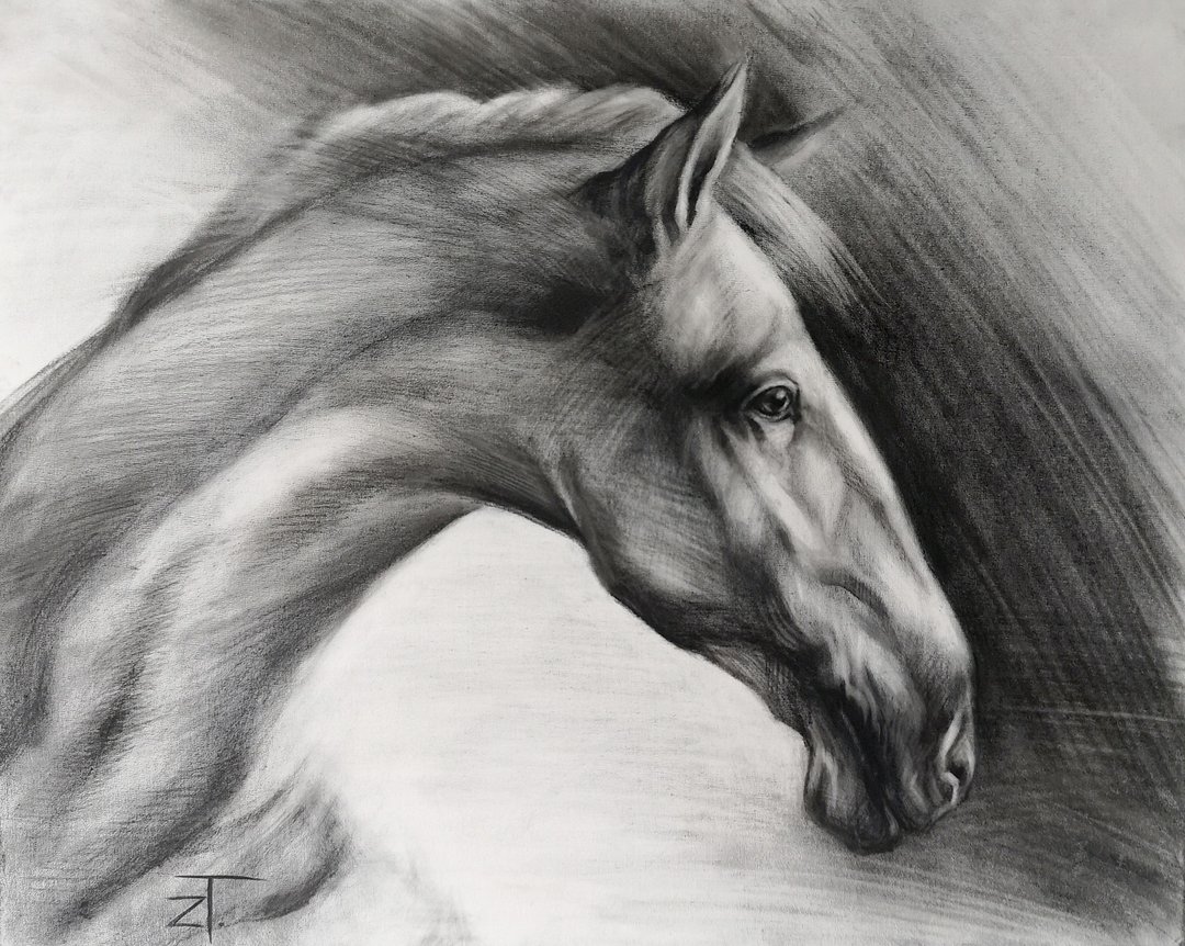 Horse Painting Original Art on Canvas Panel Animal Wall Art - 海报/装饰画/版画 - 棉 