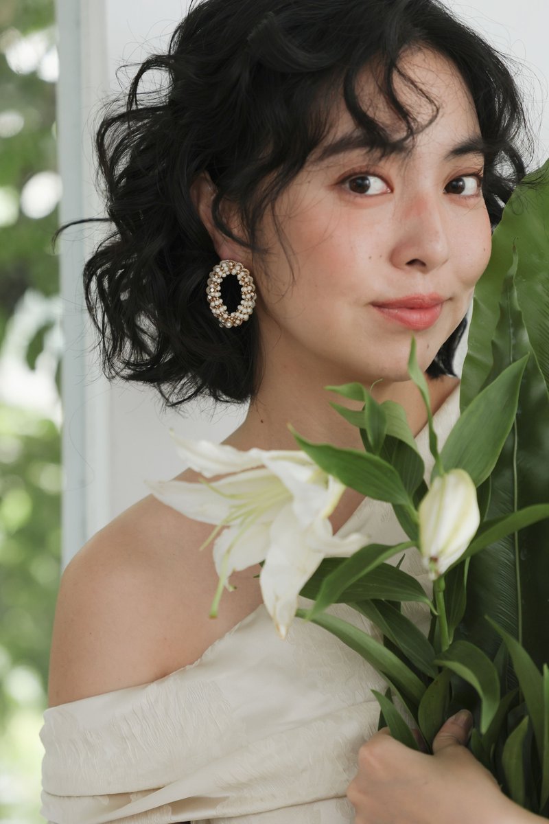 绚烂 满天星 水晶 珍珠 手工编织花圈 低敏耳环 耳夹 - 耳环/耳夹 - 水晶 