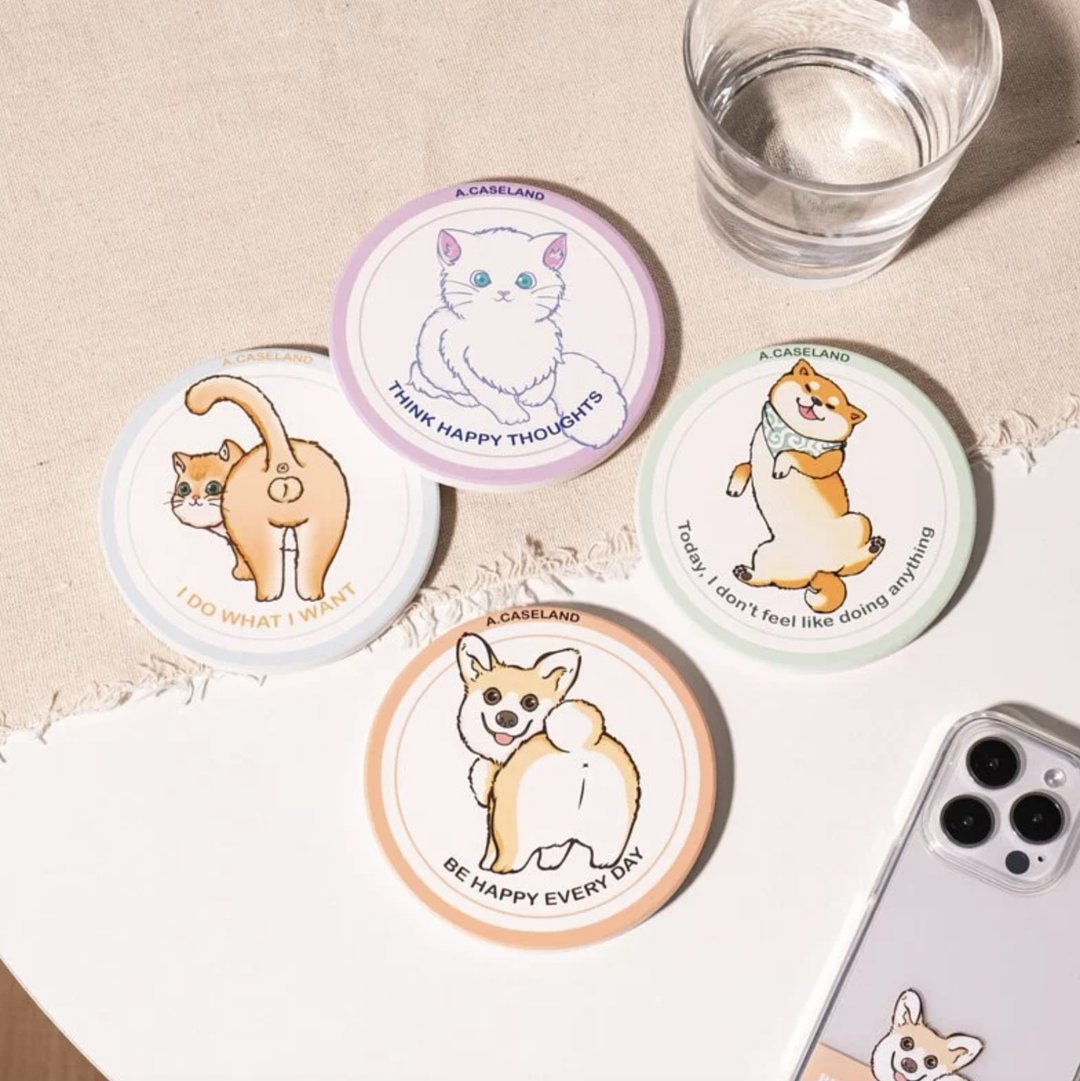 猫狗系列 陶瓷吸水杯垫 - 杯垫 - 其他材质 