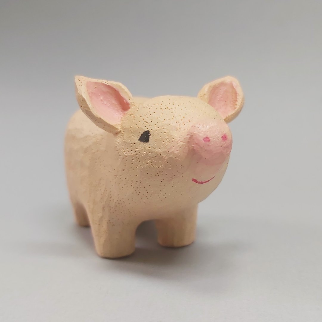 小猪 木雕艺术品 - 玩偶/公仔 - 木头 粉红色