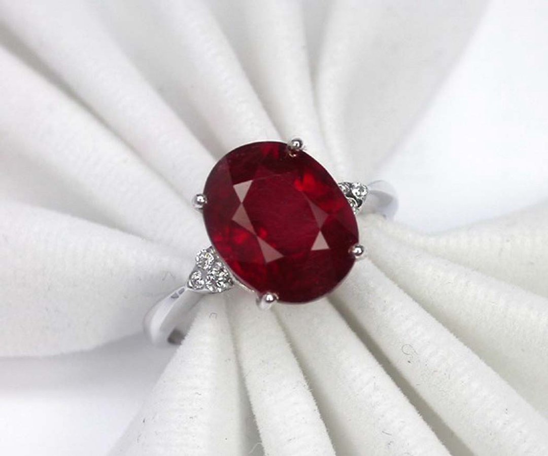 10 x 8 mm. 5.25 ct. Natural ruby ring silver sterling size 7.0 free resize - 戒指 - 纯银 红色