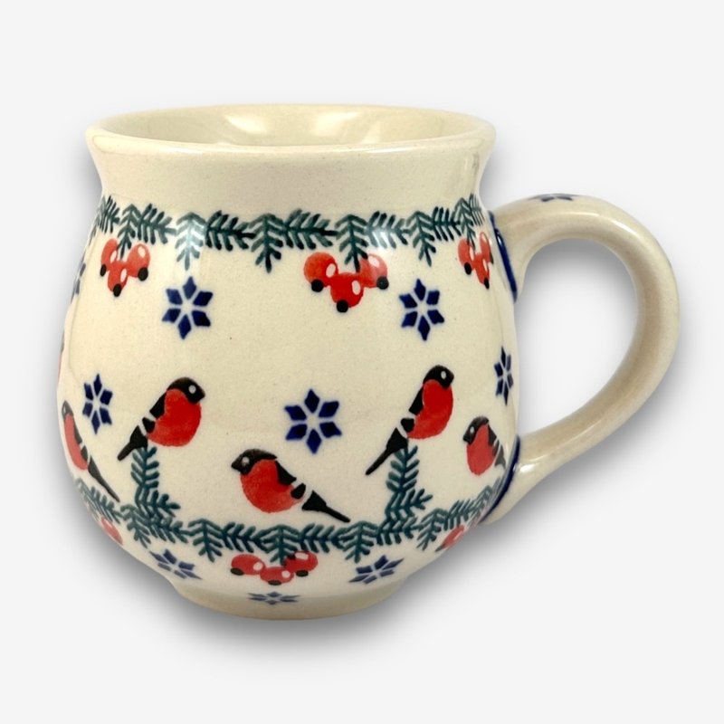 波兰手绘手工陶-胖胖杯 350ml 红腹鸟语系列 设计师款 - 其他杯子 - 陶 多色