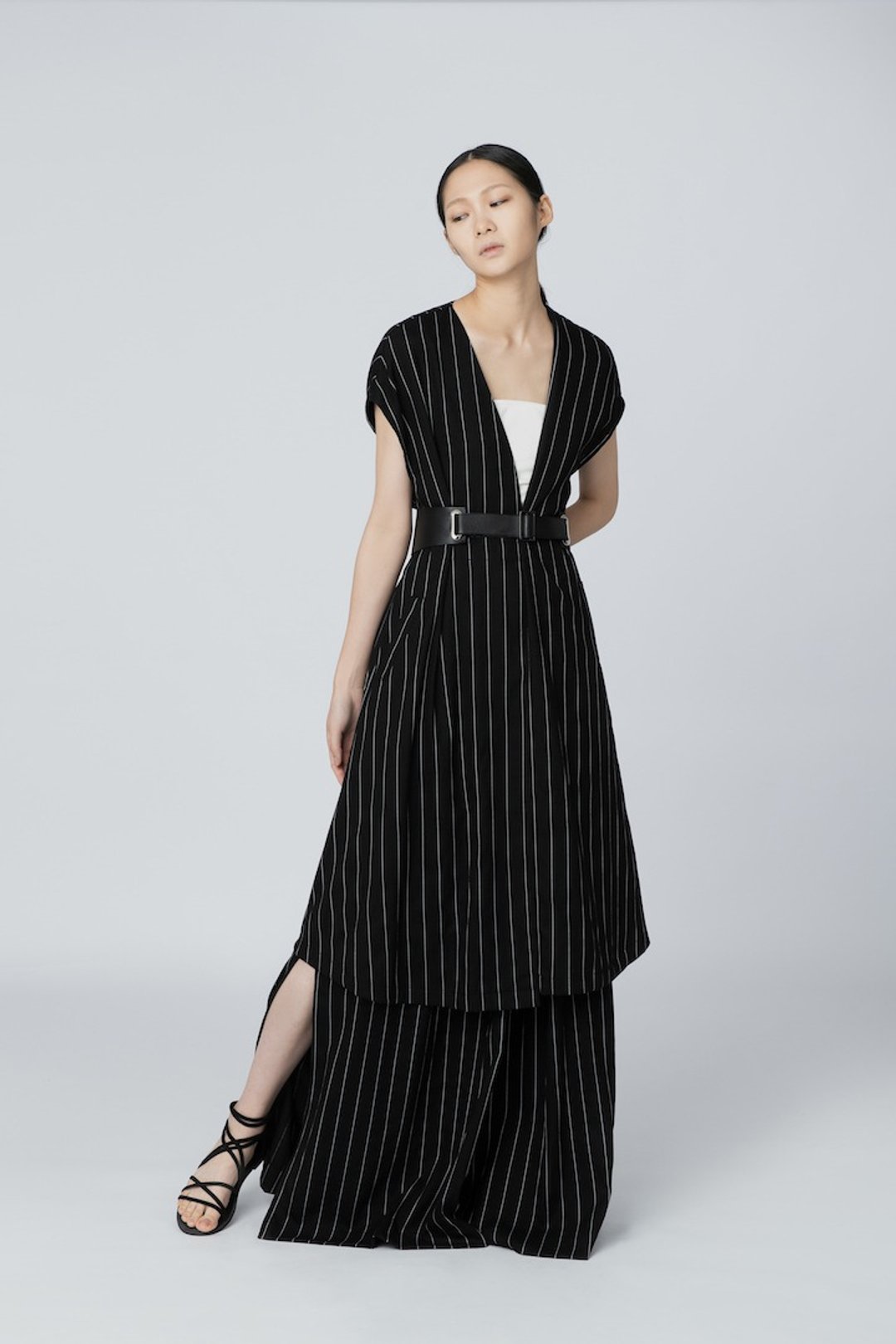 修身长背心 / Striped long vest - 洋装/连衣裙 - 其他人造纤维 黑色