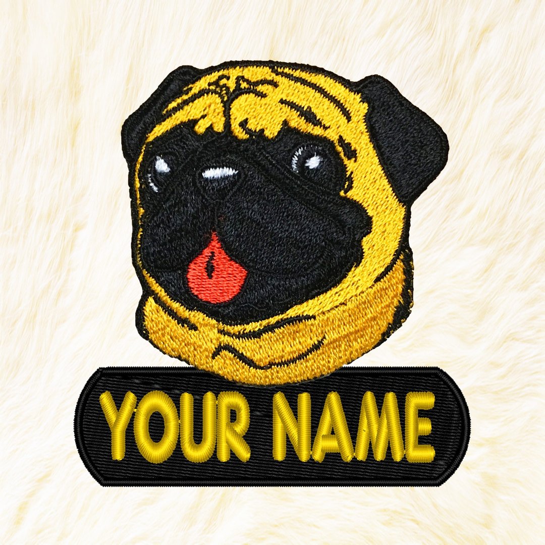 Pug Dog Personalized Iron on Patch Your Name Your Text Buy 3 Get 1 Free - 编织/刺绣/羊毛毡/裁缝 - 绣线 黄色