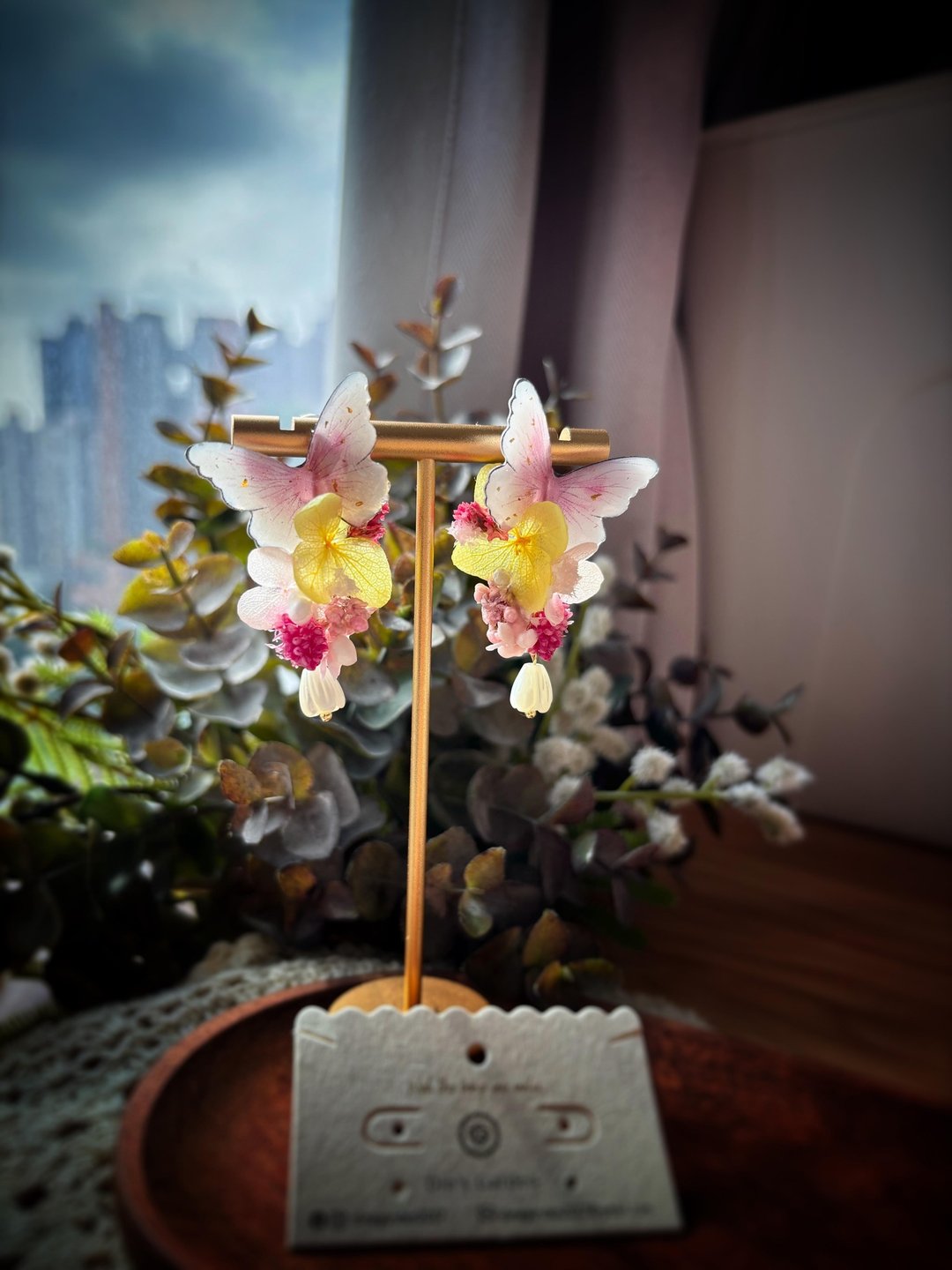 春夏粉红蝴蝶真花耳环 - 耳环/耳夹 - 植物．花 粉红色
