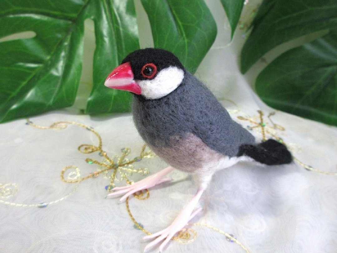 Wool felt Java sparrow - 摆饰 - 羊毛 灰色