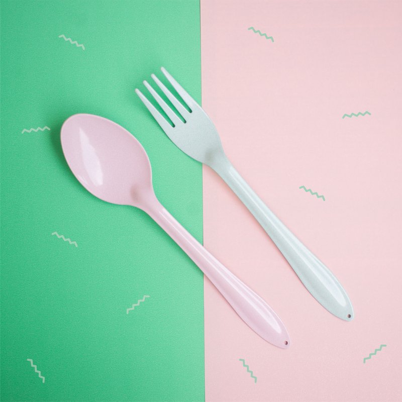 Pink Spoon+Green Mint Fork : Switch Sweet Collection - 餐刀/叉/匙组合 - 珐琅 粉红色