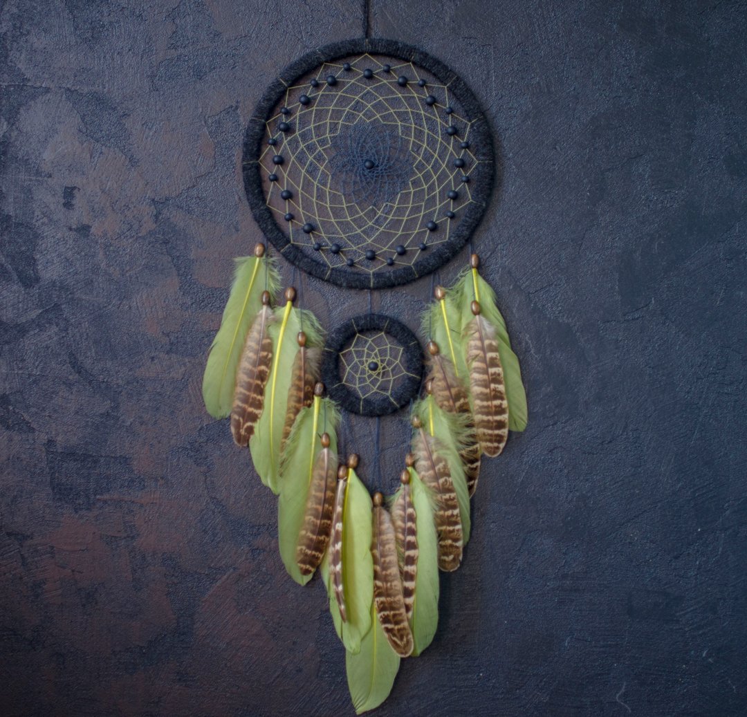 Natural handmade large dreamcatcher home decor - 墙贴/壁贴 - 绣线 绿色
