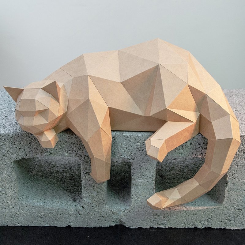 DIY手作3D纸模型摆饰 肥猫系列 -慵懒猫 &小小慵懒猫 (4色可选) - 玩偶/公仔 - 纸 卡其色