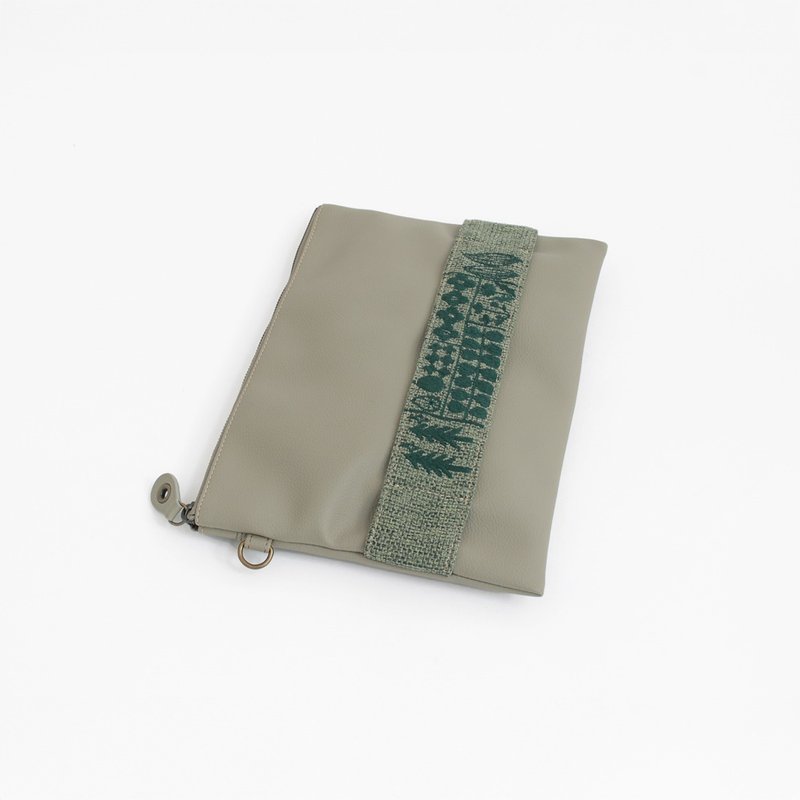 花园刺绣・手拿包 - 手拿包 - 人造皮革 卡其色