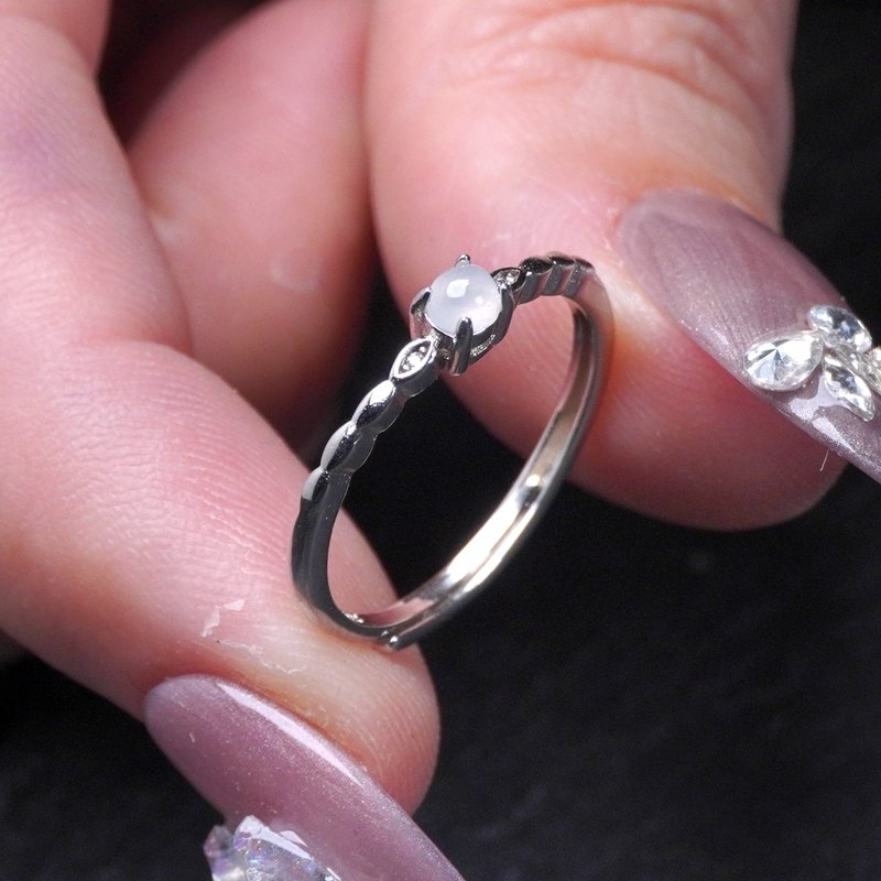 冰种翡翠蛋面戒指 925纯银 | 天然缅甸玉翡翠A货 | 送礼 - 戒指 - 玉石 透明