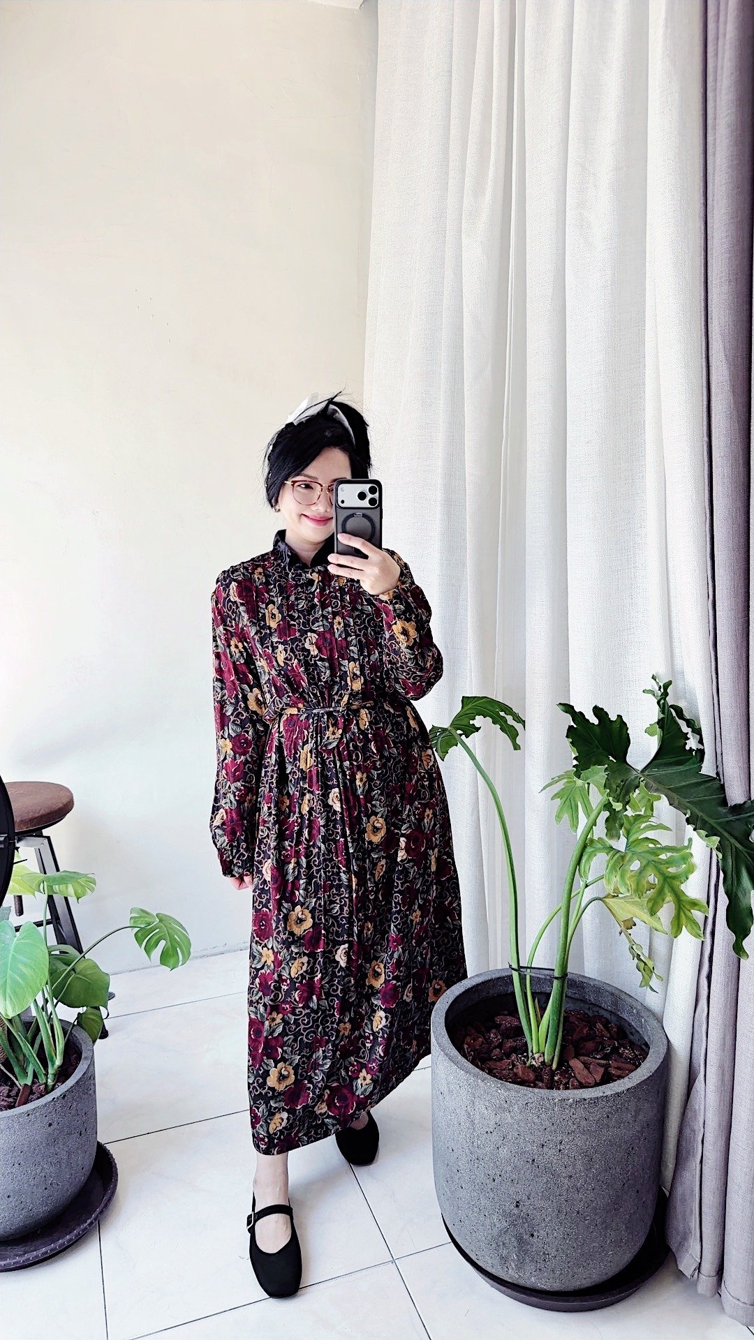 欧式华丽微立领丝质薄料 长裙洋装连身裙连衣裙古着ドレス Dress - 洋装/连衣裙 - 丝．绢 多色