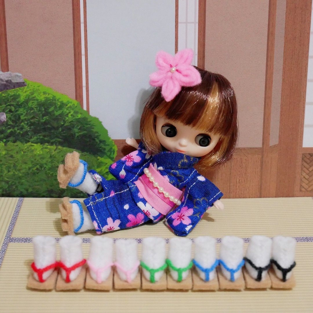 手作娃鞋 小小布 迷你布 petite blythe 日式木屐鞋 娃娃鞋 - 玩偶/公仔 - 其他材质 多色