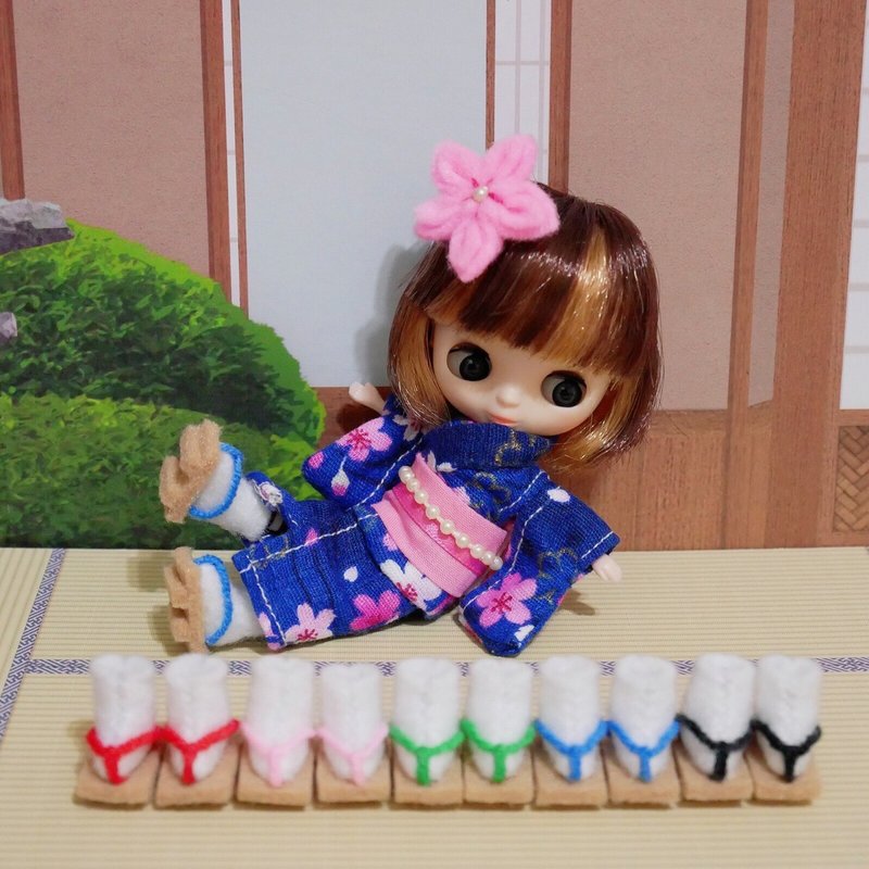 手作娃鞋 小小布 迷你布 petite blythe 日式木屐鞋 娃娃鞋 - 玩偶/公仔 - 其他材质 多色