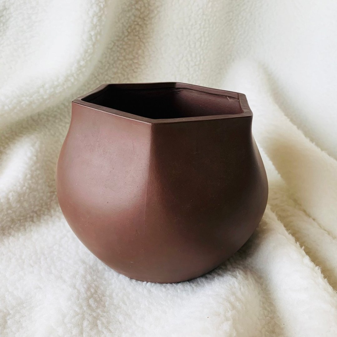 中国 紫砂无字水盂 │广口六角边形 古朴雅趣 - 茶具/茶杯 - 其他材质 咖啡色