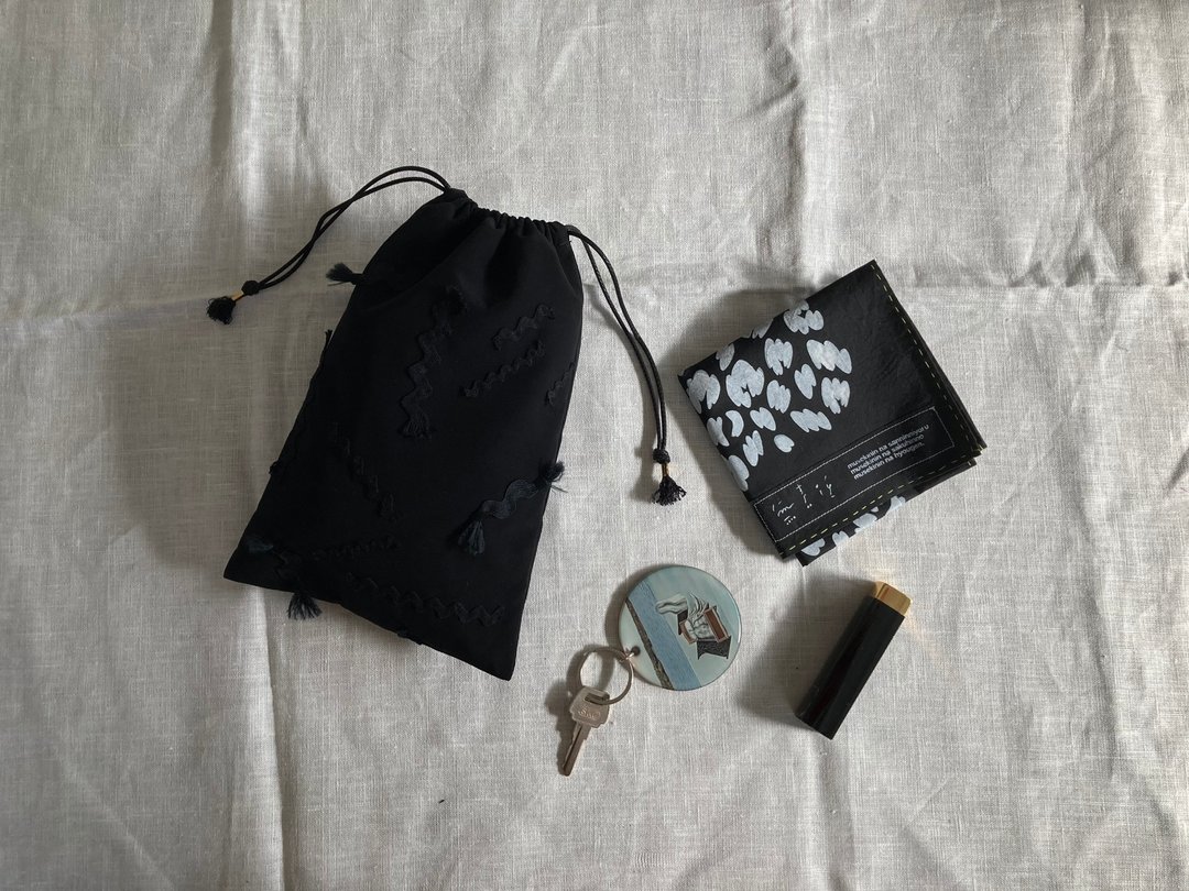 rickrack kinchaku ( black ) - 化妆包/杂物包 - 聚酯纤维 黑色